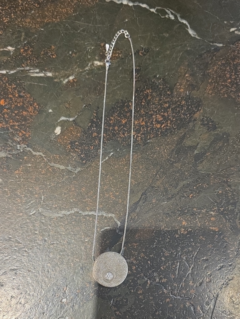 Elegant Silver-Tone Disc Pendant Necklace -sterling Silver